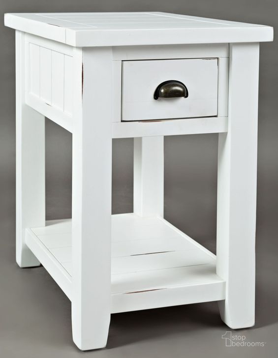The appearance of Artisans Craft Weathered White Chairside Table designed by Jofran in the transitional interior design. This white piece of furniture  was selected by 1StopBedrooms from Artisan'S Craft Collection to add a touch of cosiness and style into your home. Sku: 1744-7. Material: Wood. Product Type: Chairside Table. Table Top Shape: Rectangular. Image1