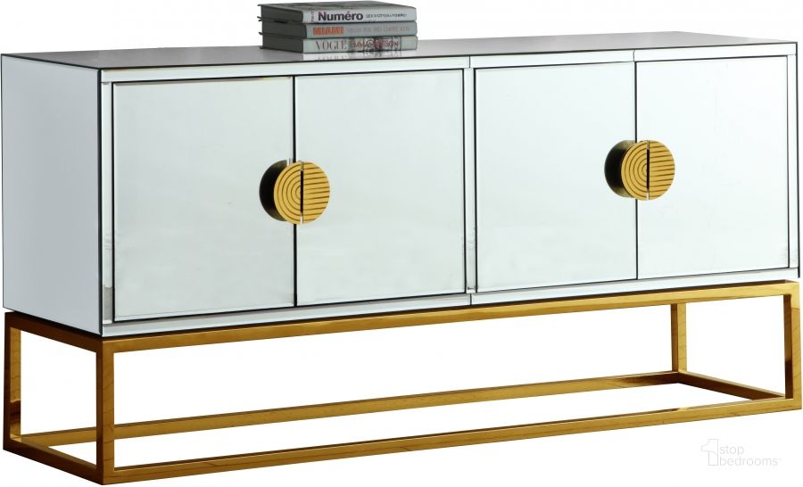 The appearance of Meridian Marbella Gold Sideboard/Buffet designed by Meridian in the modern / contemporary interior design. This gold piece of furniture  was selected by 1StopBedrooms from Marbella Collection to add a touch of cosiness and style into your home. Sku: 302. Material: Glass. Product Type: Sideboard. Image1