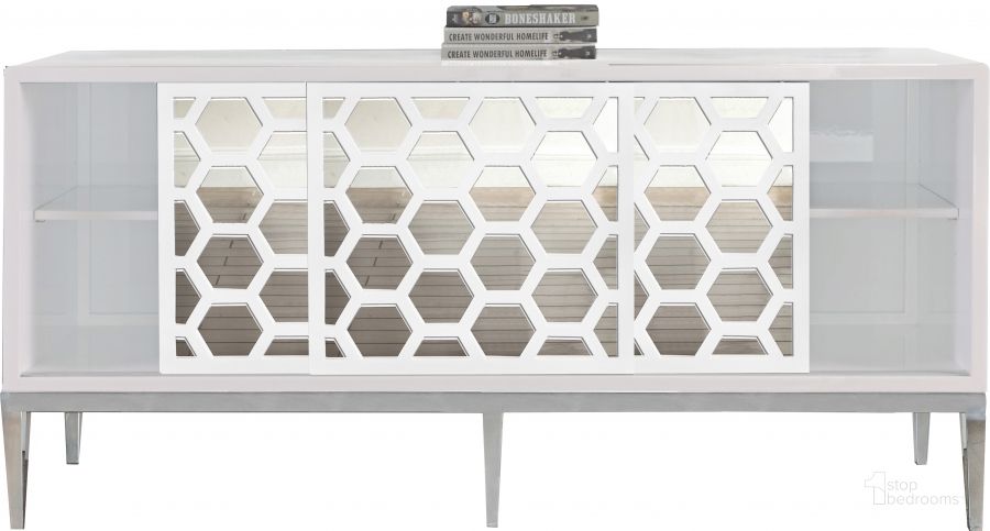 The appearance of Meridian Zoey Sideboard/Buffet in Chrome/White designed by Meridian in the modern / contemporary interior design. This white and chrome piece of furniture  was selected by 1StopBedrooms from Zoey Collection to add a touch of cosiness and style into your home. Sku: 303. Material: Wood. Product Type: Sideboard. Image1