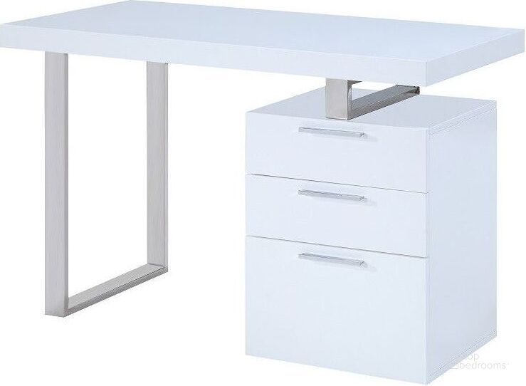 The appearance of Vienna White Desk designed by J&M in the modern / contemporary interior design. This white piece of furniture  was selected by 1StopBedrooms from Vienna Collection to add a touch of cosiness and style into your home. Sku: 18125. Material: Metal. Product Type: Writing Desk. Image1