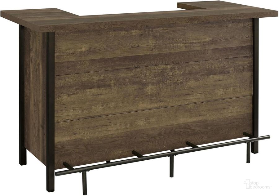 The appearance of 182104 Rustic Oak Bar Unit designed by Coaster in the modern / contemporary interior design. This black piece of furniture  was selected by 1StopBedrooms from  to add a touch of cosiness and style into your home. Sku: 182104. Material: Wood. Product Type: Bar Table. Image1