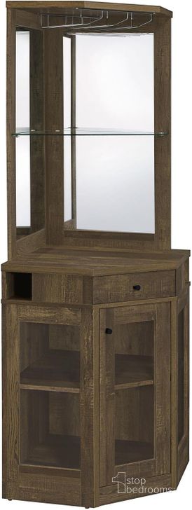 The appearance of Rustic Oak Corner Bar Cabinet designed by Coaster in the modern / contemporary interior design. This brown piece of furniture  was selected by 1StopBedrooms from  to add a touch of cosiness and style into your home. Sku: 182303. Material: Wood. Product Type: Accent Chair. Image1