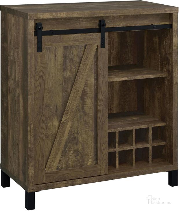 The appearance of Rustic Oak Bar Cabinet designed by Coaster in the modern / contemporary interior design. This brown piece of furniture  was selected by 1StopBedrooms from  to add a touch of cosiness and style into your home. Sku: 182852. Material: MDF. Product Type: Accent Chest. Image1