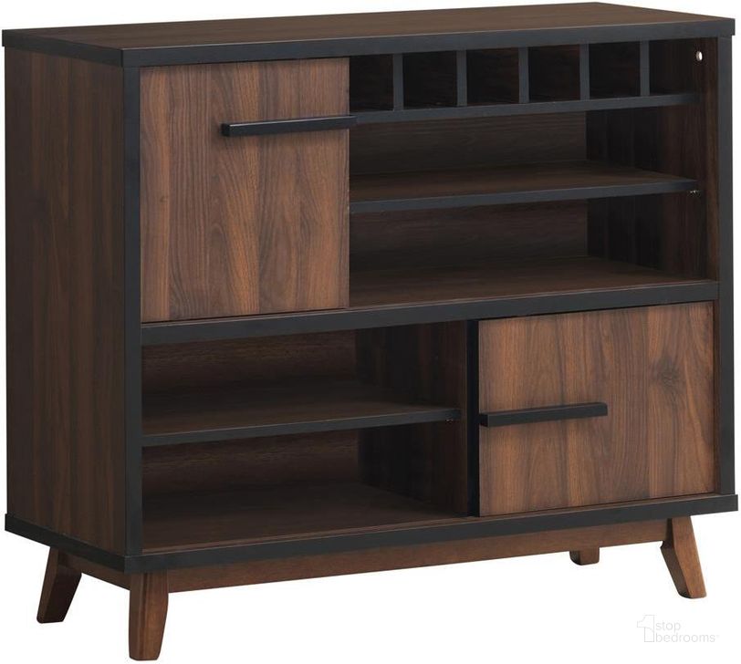 The appearance of Walnut And Black Wine Cabinet designed by Coaster in the transitional interior design. This black piece of furniture  was selected by 1StopBedrooms from  to add a touch of cosiness and style into your home. Sku: 182873. Material: Wood. Product Type: Accent Chest. Image1