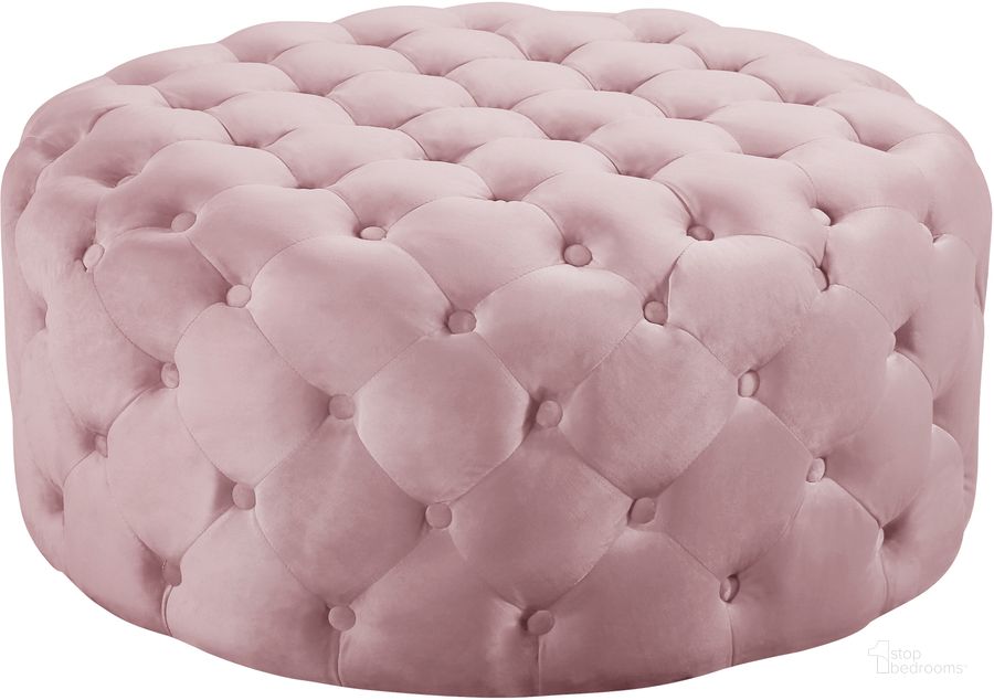 The appearance of Meridian Addison Pink Velvet Ottoman designed by Meridian in the modern / contemporary interior design. This pink velvet piece of furniture  was selected by 1StopBedrooms from Addison Collection to add a touch of cosiness and style into your home. Sku: 122Pink. Product Type: Ottoman. Material: Velvet. Image1