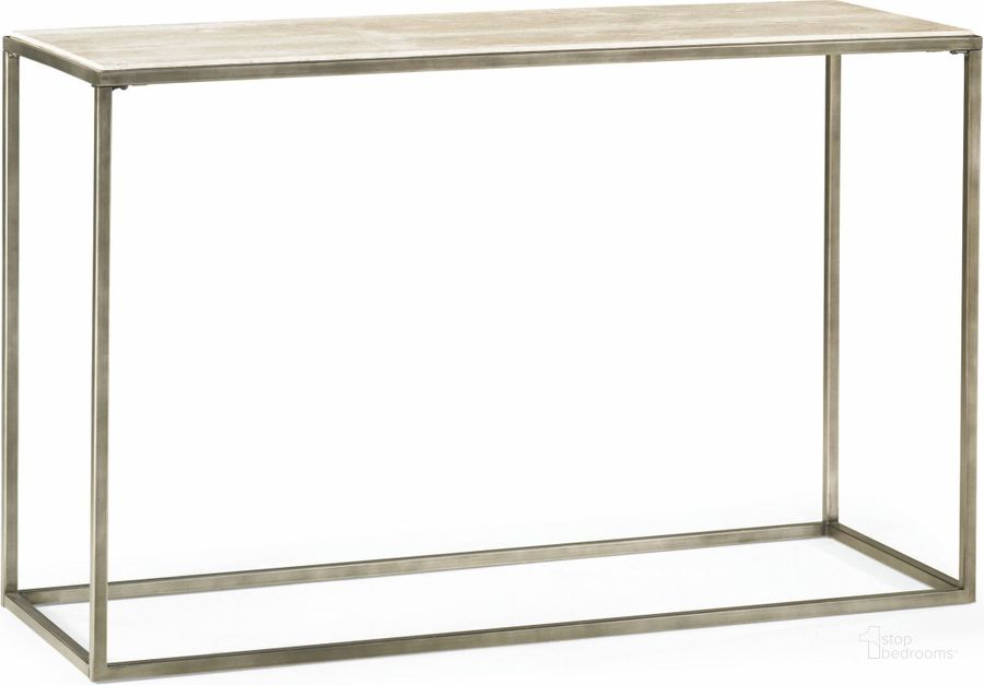The appearance of Modern Basics Natural Travertine Sofa Table designed by Hammary in the modern / contemporary interior design. This cream piece of furniture  was selected by 1StopBedrooms from Modern Basics Collection to add a touch of cosiness and style into your home. Sku: 190-925. Material: Metal. Product Type: Sofa Table. Table Top Shape: Rectangular. Image1