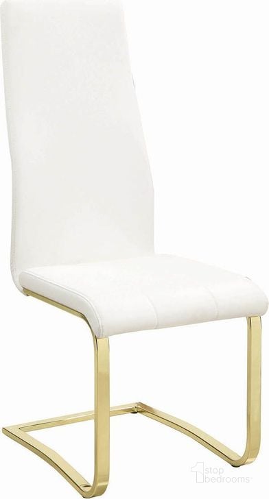 The appearance of White And Gold Dining Chair Set Of 4 designed by Coaster in the modern / contemporary interior design. This white piece of furniture  was selected by 1StopBedrooms from White Collection to add a touch of cosiness and style into your home. Sku: 190512. Material: Fabric. Product Type: Dining Chair. Image1