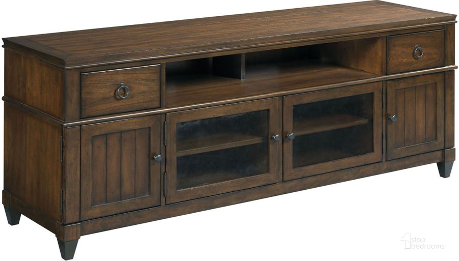 The appearance of Sunset Valley Rich Mahogany Entertainment Console designed by Hammary in the transitional interior design. This brown piece of furniture  was selected by 1StopBedrooms from Sunset Valley Collection to add a touch of cosiness and style into your home. Sku: 197-585. Material: Wood. Product Type: Entertainment Console. Image1