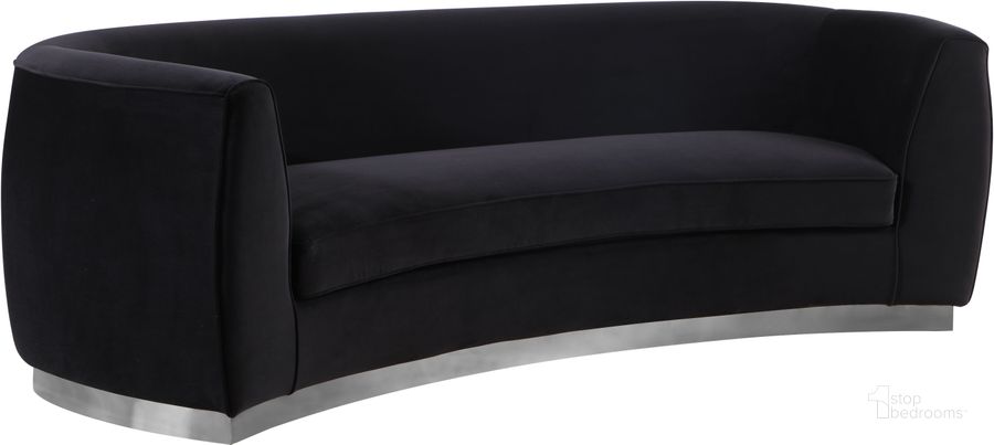 The appearance of Meridian Julian Black Velvet Sofa designed by Meridian in the modern / contemporary interior design. This black velvet piece of furniture  was selected by 1StopBedrooms from Julian Collection to add a touch of cosiness and style into your home. Sku: 621Black-S. Product Type: Sofa. Material: Velvet. Image1