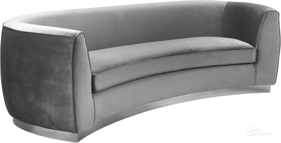 The appearance of Meridian Julian Grey Velvet Sofa designed by Meridian in the modern / contemporary interior design. This grey velvet piece of furniture  was selected by 1StopBedrooms from Julian Collection to add a touch of cosiness and style into your home. Sku: 621Grey-S. Product Type: Sofa. Material: Velvet. Image1