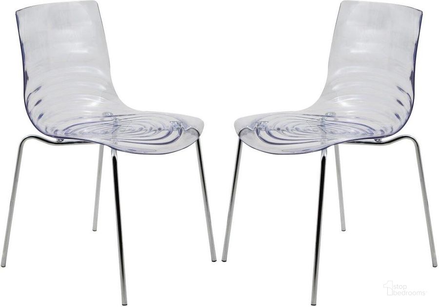 The appearance of 2 LeisureMod Astor Clear Plastic Dining Chairs designed by LeisureMod in the modern / contemporary interior design. This clear piece of furniture  was selected by 1StopBedrooms from Astor Collection to add a touch of cosiness and style into your home. Sku: AC20CL2. Product Type: Dining Chair. Material: Plastic. Image1