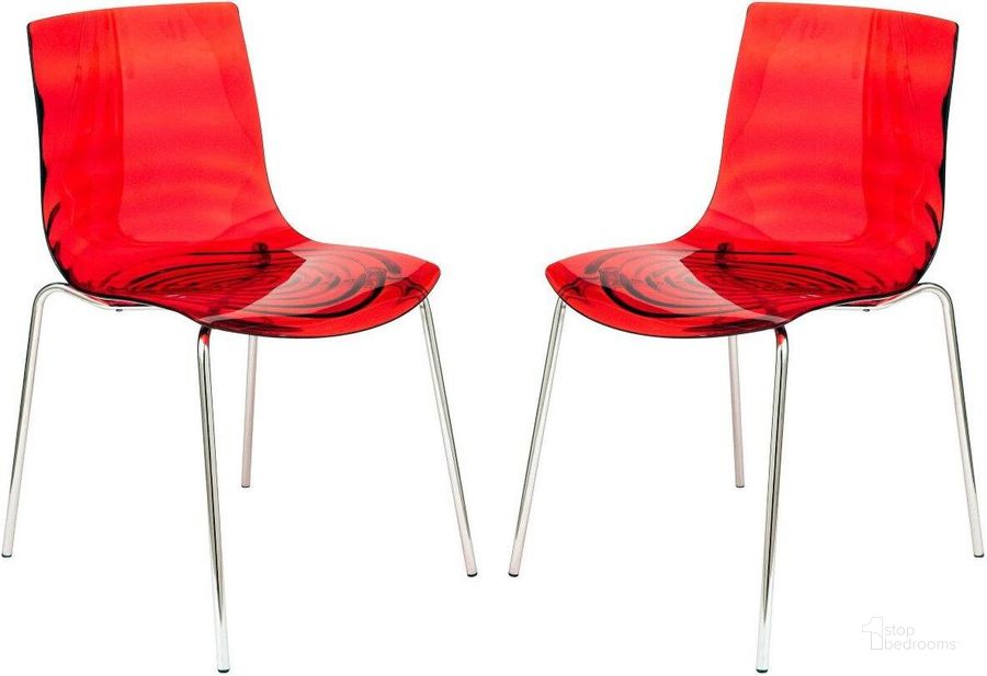 The appearance of 2 LeisureMod Astor Transparent Red Plastic Dining Chairs designed by LeisureMod in the modern / contemporary interior design. This transparent red piece of furniture  was selected by 1StopBedrooms from Astor Collection to add a touch of cosiness and style into your home. Sku: AC20TR2. Product Type: Dining Chair. Material: Plastic. Image1
