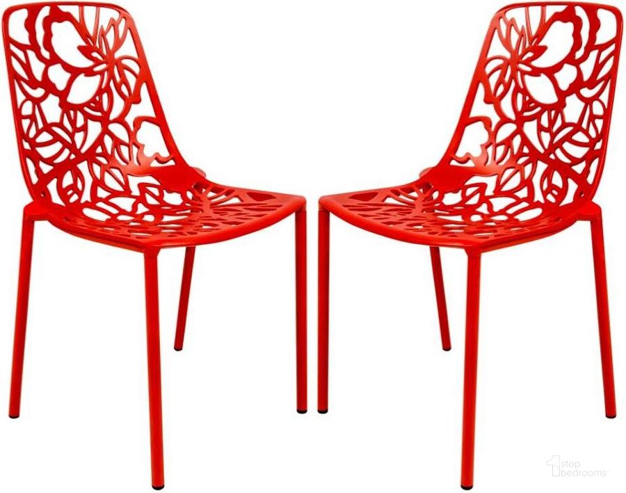 The appearance of 2 LeisureMod Devon Red Aluminum Armless Chairs designed by LeisureMod in the modern / contemporary interior design. This red piece of furniture  was selected by 1StopBedrooms from Devon Collection to add a touch of cosiness and style into your home. Sku: DC23R2. Material: Aluminum. Product Type: Armless Chair. Image1