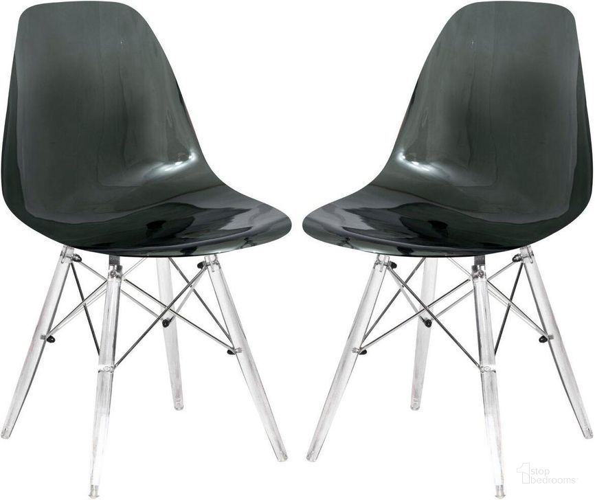The appearance of 2 LeisureMod Dover Transparent Black Molded Acrylic Base Side Chairs designed by LeisureMod in the modern / contemporary interior design. This transparent black piece of furniture  was selected by 1StopBedrooms from Dover Collection to add a touch of cosiness and style into your home. Sku: EPC19TBL2. Product Type: Side Chair. Material: Plastic. Image1