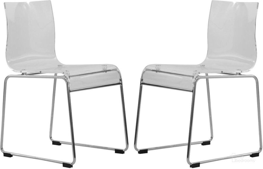 The appearance of 2 LeisureMod Lima Clear Acrylic Chairs designed by LeisureMod in the modern / contemporary interior design. This clear piece of furniture  was selected by 1StopBedrooms from Lima Collection to add a touch of cosiness and style into your home. Sku: LC19CL2. Product Type: Side Chair. Material: Acrylic. Image1