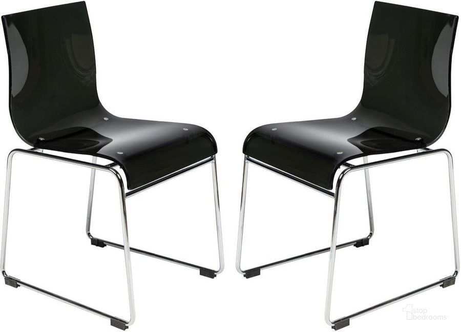 The appearance of 2 LeisureMod Lima Transparent Black Acrylic Chairs designed by LeisureMod in the modern / contemporary interior design. This transparent black piece of furniture  was selected by 1StopBedrooms from Lima Collection to add a touch of cosiness and style into your home. Sku: LC19TBL2. Product Type: Side Chair. Material: Acrylic. Image1