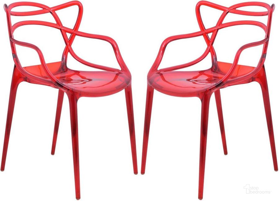 The appearance of 2 LeisureMod Milan Red Wire Design Chairs designed by LeisureMod in the modern / contemporary interior design. This red piece of furniture  was selected by 1StopBedrooms from Milan Collection to add a touch of cosiness and style into your home. Sku: MW17TR2. Product Type: Arm Chair. Material: Plastic. Image1