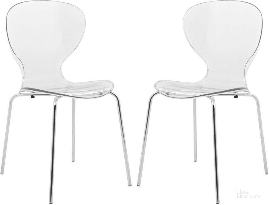 The appearance of 2 LeisureMod Oyster Clear Transparent Side Chairs designed by LeisureMod in the modern / contemporary interior design. This clear piece of furniture  was selected by 1StopBedrooms from Oyster Collection to add a touch of cosiness and style into your home. Sku: OC17CL2. Product Type: Side Chair. Material: Plastic. Image1