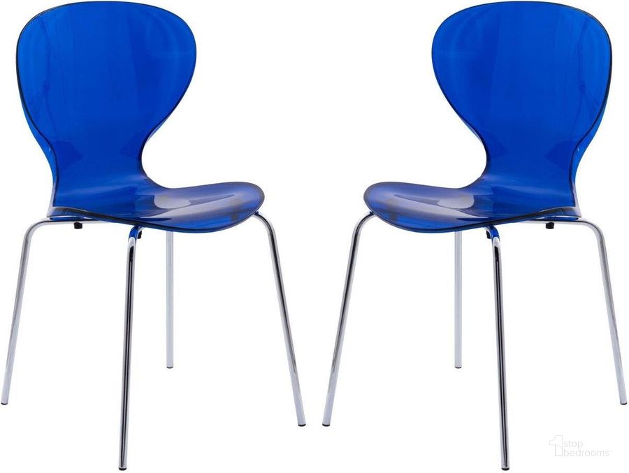 The appearance of 2 LeisureMod Oyster Transparent Blue Side Chairs designed by LeisureMod in the modern / contemporary interior design. This transparent blue piece of furniture  was selected by 1StopBedrooms from Oyster Collection to add a touch of cosiness and style into your home. Sku: OC17TBU2. Product Type: Side Chair. Material: Plastic. Image1
