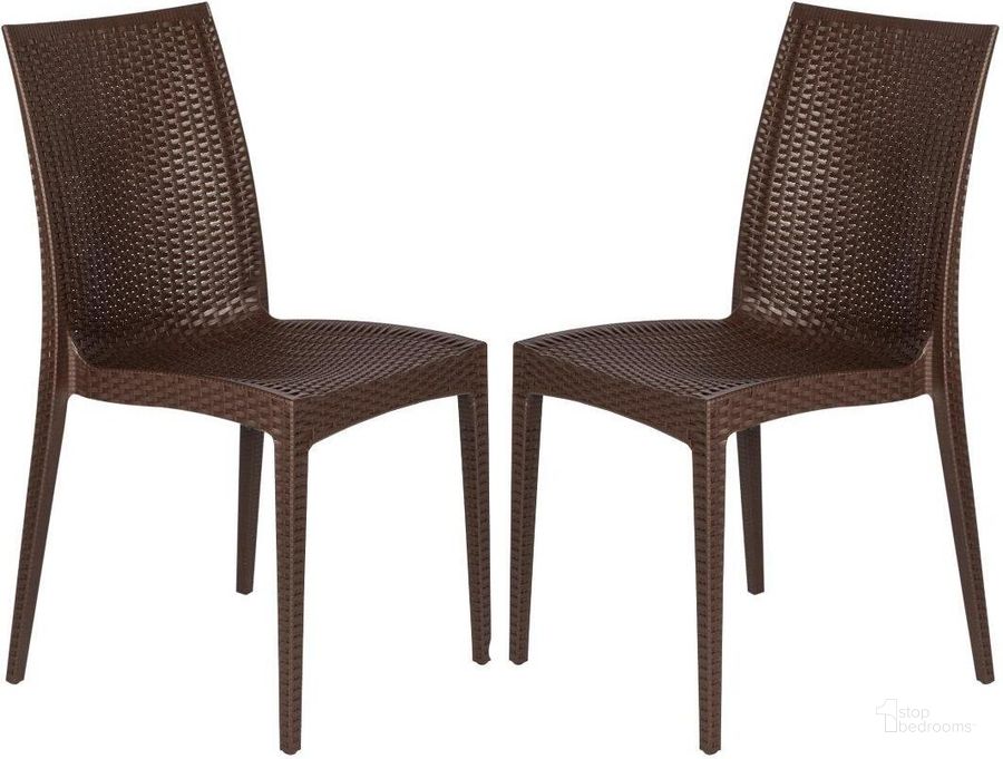 The appearance of 2 LeisureMod Weave Brown Mace Indoor Outdoor Armless Dining Chairs designed by LeisureMod in the modern / contemporary interior design. This brown piece of furniture  was selected by 1StopBedrooms from Weave Collection to add a touch of cosiness and style into your home. Sku: MC19BR2. Material: Polypropylene. Product Type: Dining Chair. Image1