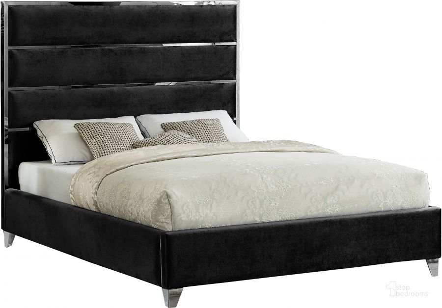 The appearance of Meridian ZUMABLACKK Zuma Series  King Size Platform Bed designed by Meridian in the modern / contemporary interior design. This black velvet piece of furniture  was selected by 1StopBedrooms from Zuma Collection to add a touch of cosiness and style into your home. Sku: ZumaBlack-K-1;ZumaBlack-K-2. Bed Type: Platform Bed. Product Type: Platform Bed. Bed Size: King. Material: Velvet. Image1