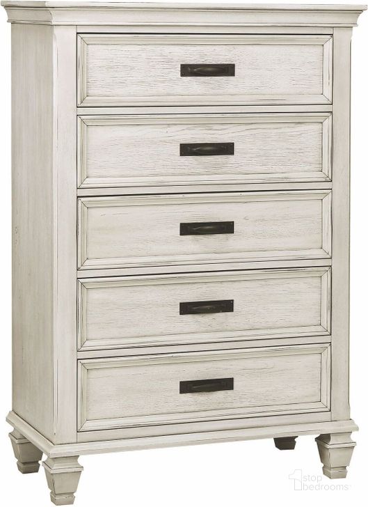 The appearance of Liza Antique White Chest designed by Coaster in the transitional interior design. This white piece of furniture  was selected by 1StopBedrooms from Liza Collection to add a touch of cosiness and style into your home. Sku: 205335. Material: Wood. Product Type: Chest. Image1