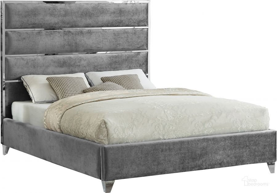 The appearance of Zuma Velvet King Bed In Grey designed by Meridian in the modern / contemporary interior design. This grey piece of furniture  was selected by 1StopBedrooms from Zuma Collection to add a touch of cosiness and style into your home. Sku: ZumaGrey-K-1;ZumaGrey-K-2. Product Type: Bed. Bed Size: King. Material: Velvet. Image1
