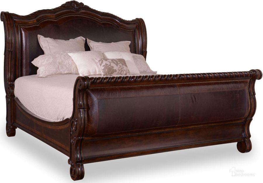 The appearance of Valencia Cal. King Upholstered Sleigh Bed designed by A.R.T. in the traditional interior design. This brown piece of furniture  was selected by 1StopBedrooms from Valencia Collection to add a touch of cosiness and style into your home. Sku: 209146-2304HB;209146-2304FB;209147-2304RS. Bed Type: Sleigh Bed. Material: Wood. Product Type: Sleigh Bed. Bed Size: California King. Image1