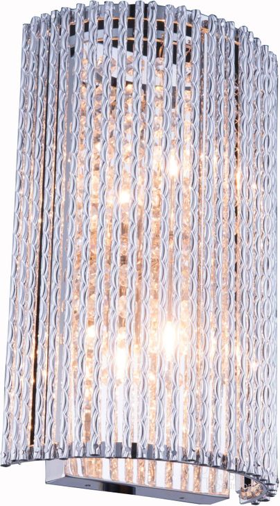 The appearance of Influx 7 Chrome 2 Light Wall Sconce With Clear Royal Cut Crystal Trim designed by Elegant Lighting in the modern / contemporary interior design. This chrome piece of furniture  was selected by 1StopBedrooms from Influx Collection to add a touch of cosiness and style into your home. Sku: V2092W7C/RC. Product Type: Wall Sconce. Material: Crystal.