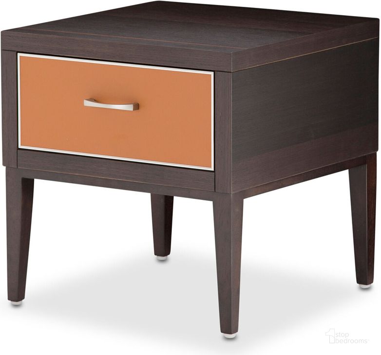 The appearance of 21 Cosmopolitan End Table In Diablo Orange Or Umber designed by AICO in the modern / contemporary interior design. This orange piece of furniture  was selected by 1StopBedrooms from 21 Cosmopolitan Collection to add a touch of cosiness and style into your home. Sku: 9029302-812. Product Type: End Table. Image1