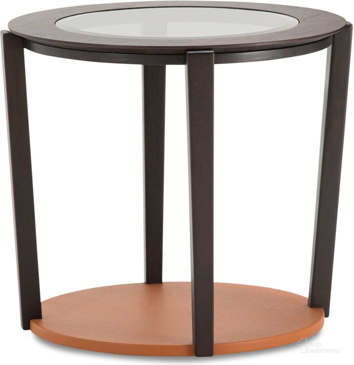 The appearance of 21 Cosmopolitan Round End Table In Diablo Orange Or Umber designed by AICO in the modern / contemporary interior design. This orange piece of furniture  was selected by 1StopBedrooms from 21 Cosmopolitan Collection to add a touch of cosiness and style into your home. Sku: 9029202-812. Product Type: End Table. Image1