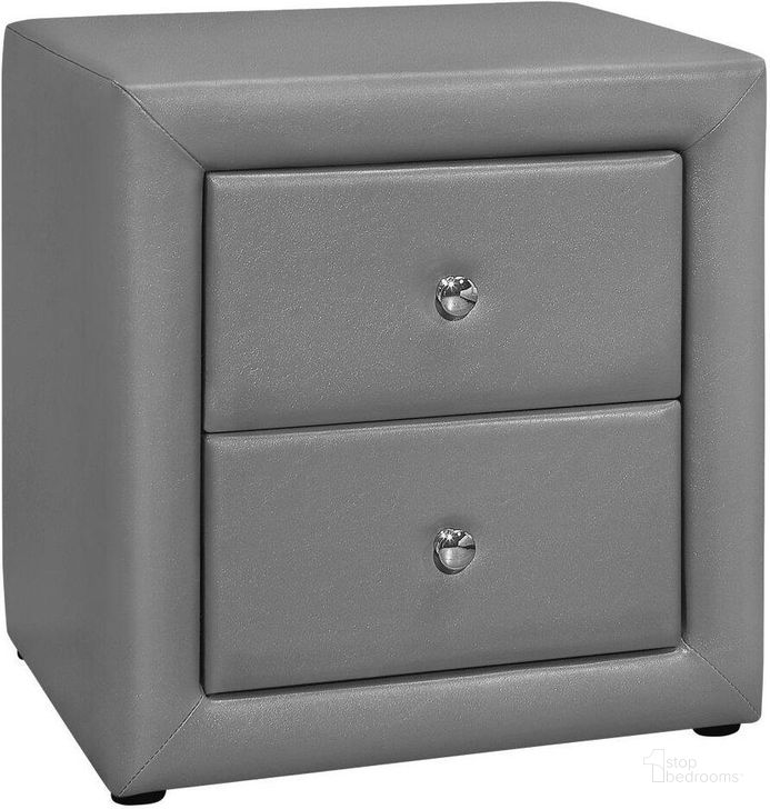The appearance of 21 Inch Grey Leather-Look Night Stand designed by Monarch Specialties in the modern / contemporary interior design. This grey piece of furniture  was selected by 1StopBedrooms from  to add a touch of cosiness and style into your home. Sku: I 5602. Product Type: Nightstand. Material: MDF. Image1