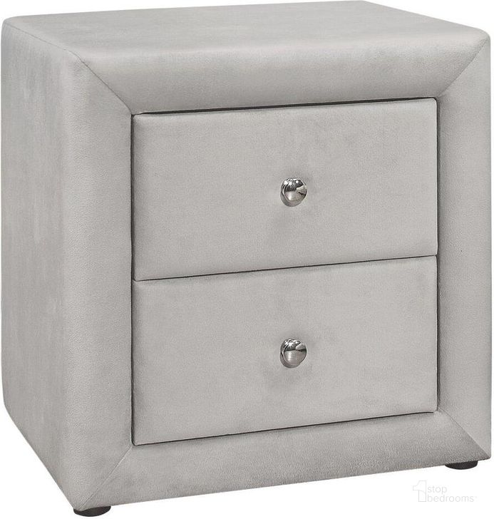 The appearance of 21 Inch Light Grey Velvet Night Stand designed by Monarch Specialties in the modern / contemporary interior design. This light grey piece of furniture  was selected by 1StopBedrooms from  to add a touch of cosiness and style into your home. Sku: I 5606. Product Type: Nightstand. Material: MDF. Image1