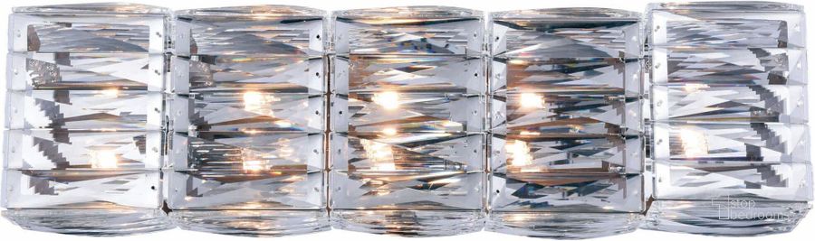 The appearance of Cuvette 24" Chrome 5 Light Wall Sconce Vanity With Clear Royal Cut Crystal Trim designed by Elegant Lighting in the glam interior design. This chrome piece of furniture  was selected by 1StopBedrooms from Cuvette Collection to add a touch of cosiness and style into your home. Sku: 2117W24C/RC. Product Type: Wall Sconce. Material: Iron. Image1