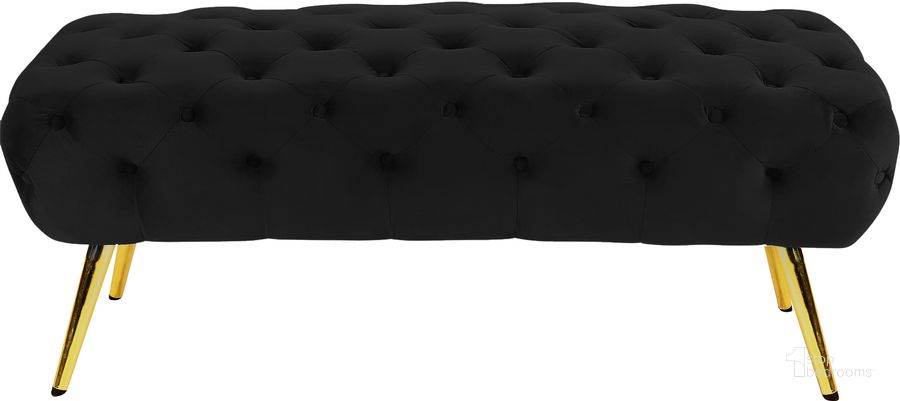The appearance of Meridian Amara Black Velvet Bench designed by Meridian in the modern / contemporary interior design. This black velvet piece of furniture  was selected by 1StopBedrooms from Amara Collection to add a touch of cosiness and style into your home. Sku: 138Black. Product Type: Bench. Material: Velvet. Image1