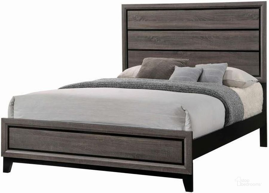 The appearance of Watson Gray Oak And Black Platform Bedroom Set designed by Coaster in the transitional interior design. This gray piece of furniture  was selected by 1StopBedrooms from Watson Collection to add a touch of cosiness and style into your home. Sku: 212421QB1;212421QB2;212422. Bed Type: Platform Bed. Material: Wood. Product Type: Platform Bed. Bed Size: Queen. Image1