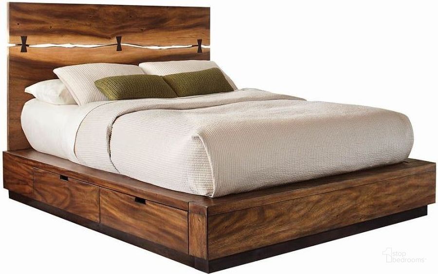 The appearance of Winslow Smoky Walnut And Coffee Bean King Storage Platform Bed designed by Coaster in the modern / contemporary interior design. This walnut piece of furniture  was selected by 1StopBedrooms from Winslow Collection to add a touch of cosiness and style into your home. Sku: 223250SKEB1;223250SKEB2;223250SKEB3. Bed Type: Storage Bed. Material: Wood. Product Type: Storage Bed. Bed Size: King. Image1