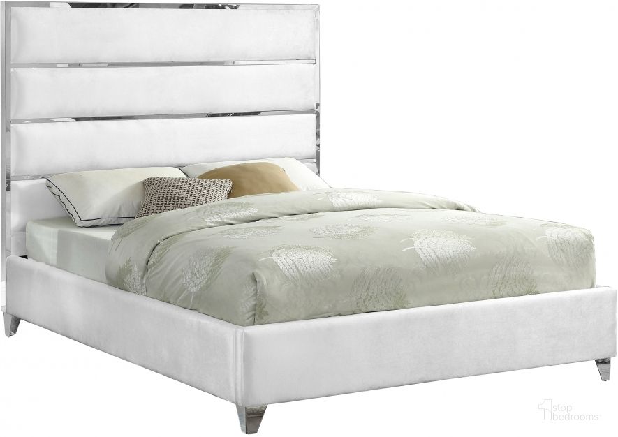 The appearance of Meridian Zuma Series Full Size Platform Bed designed by Meridian in the modern / contemporary interior design. This white velvet piece of furniture  was selected by 1StopBedrooms from Zuma Collection to add a touch of cosiness and style into your home. Sku: ZumaWhite-F-1;ZumaWhite-F-2. Bed Type: Platform Bed. Product Type: Platform Bed. Bed Size: Full. Material: Velvet. Image1