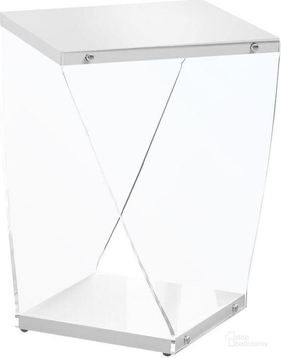 The appearance of 22 Inch Accent Table In Glossy White designed by Monarch Specialties in the modern / contemporary interior design. This white piece of furniture  was selected by 1StopBedrooms from  to add a touch of cosiness and style into your home. Sku: I 3033. Product Type: Accent Table. Material: MDF. Image1