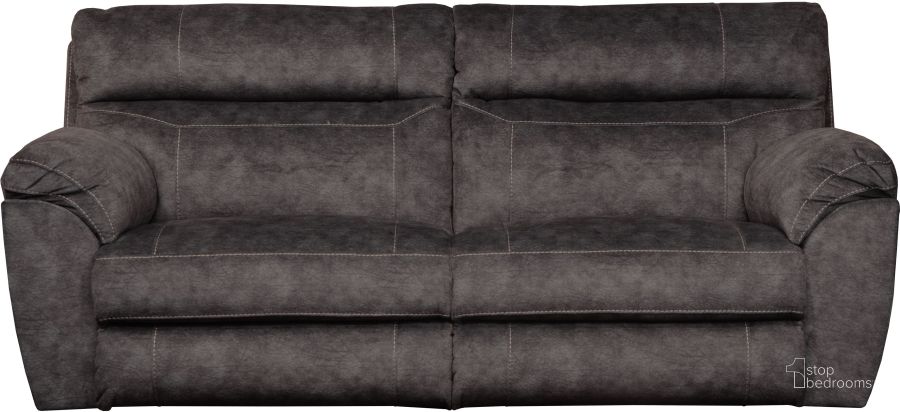 The appearance of Sedona Smoke Power Reclining Sofa With Power Lumbar designed by Catnapper in the modern / contemporary interior design. This gray piece of furniture  was selected by 1StopBedrooms from Sedona Collection to add a touch of cosiness and style into your home. Sku: 762221279328. Material: Fabric. Product Type: Reclining Sofa. Image1