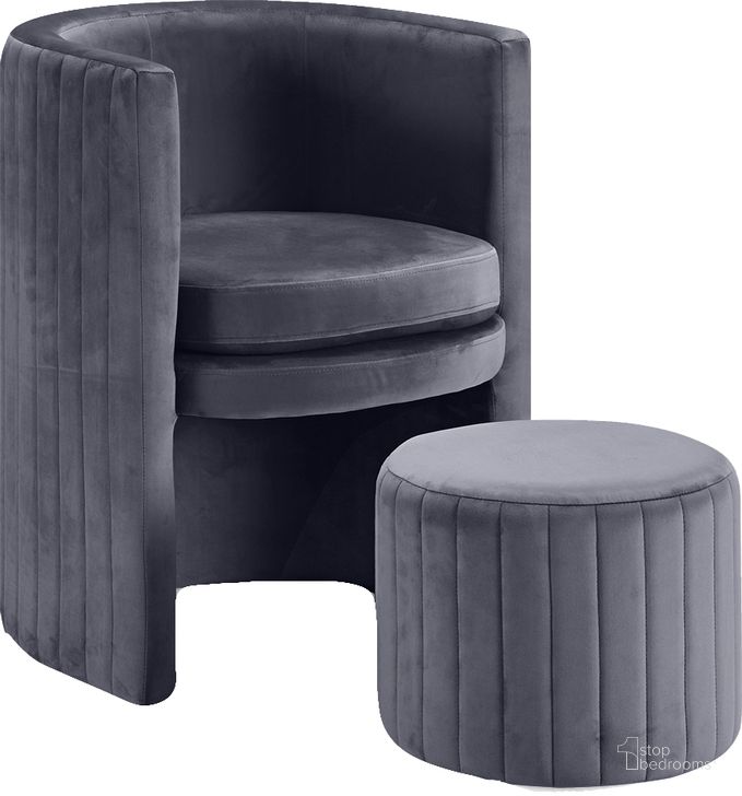 The appearance of Meridian Selena Grey Velvet Accent Chair designed by Meridian in the modern / contemporary interior design. This grey velvet piece of furniture  was selected by 1StopBedrooms from Selena Collection to add a touch of cosiness and style into your home. Sku: 555Grey. Product Type: Accent Chair. Material: Velvet. Image1