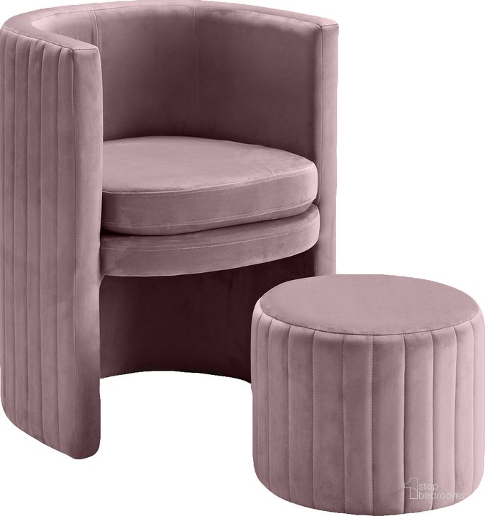 The appearance of Meridian Selena Pink Velvet Accent Chair designed by Meridian in the modern / contemporary interior design. This pink velvet piece of furniture  was selected by 1StopBedrooms from Selena Collection to add a touch of cosiness and style into your home. Sku: 555Pink. Product Type: Accent Chair. Material: Velvet. Image1
