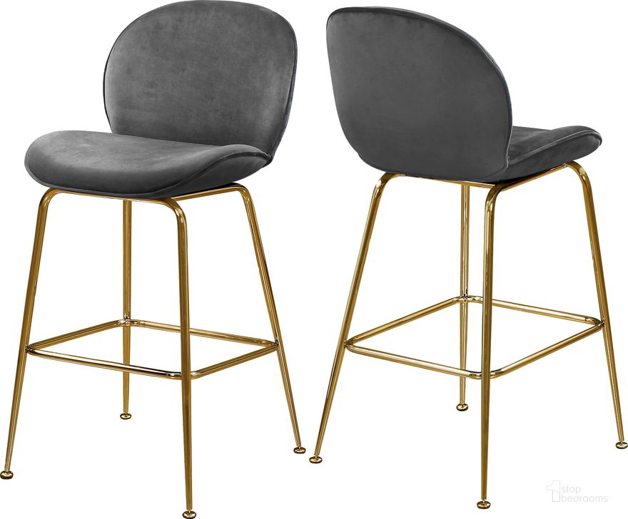 The appearance of Meridian Paris 787Grey Velvet Stool Set of 2 designed by Meridian in the modern / contemporary interior design. This grey velvet piece of furniture  was selected by 1StopBedrooms from Paris Collection to add a touch of cosiness and style into your home. Sku: 787Grey-C. Product Type: Barstool. Material: Velvet. Image1