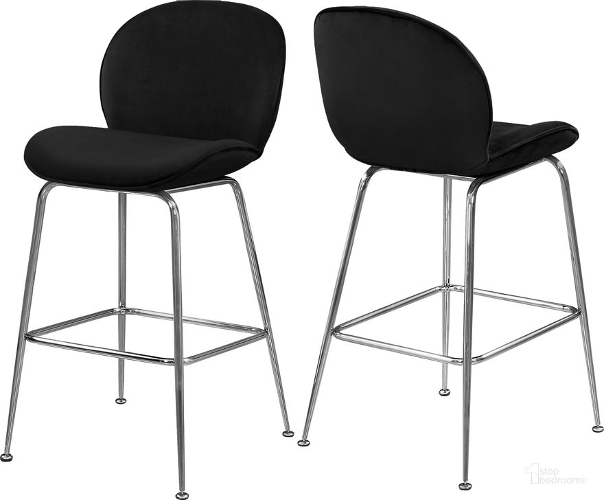 The appearance of Meridian Paris 788Black Velvet Stool Set of 2 designed by Meridian in the modern / contemporary interior design. This black velvet piece of furniture  was selected by 1StopBedrooms from Paris Collection to add a touch of cosiness and style into your home. Sku: 788Black-C. Product Type: Barstool. Material: Velvet. Image1