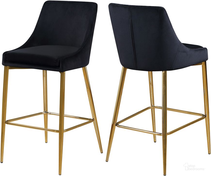The appearance of Meridian Karina 789Black Velvet Stool Set of 2 designed by Meridian in the modern / contemporary interior design. This black velvet piece of furniture  was selected by 1StopBedrooms from Karina Collection to add a touch of cosiness and style into your home. Sku: 789Black-C. Product Type: Barstool. Material: Velvet. Image1