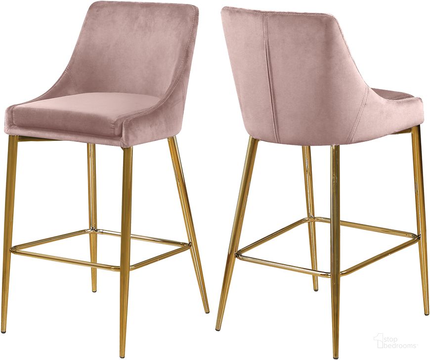 The appearance of Meridian Karina Pink Velvet Stool Set of 2 designed by Meridian in the modern / contemporary interior design. This pink velvet piece of furniture  was selected by 1StopBedrooms from Karina Collection to add a touch of cosiness and style into your home. Sku: 789Pink-C. Product Type: Barstool. Material: Velvet. Image1