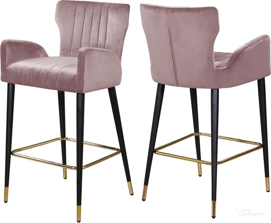 The appearance of Meridian Luxe Pink Velvet Stool Set of 2 designed by Meridian in the modern / contemporary interior design. This pink velvet piece of furniture  was selected by 1StopBedrooms from Luxe Collection to add a touch of cosiness and style into your home. Sku: 792Pink-C. Product Type: Barstool. Material: Velvet. Image1