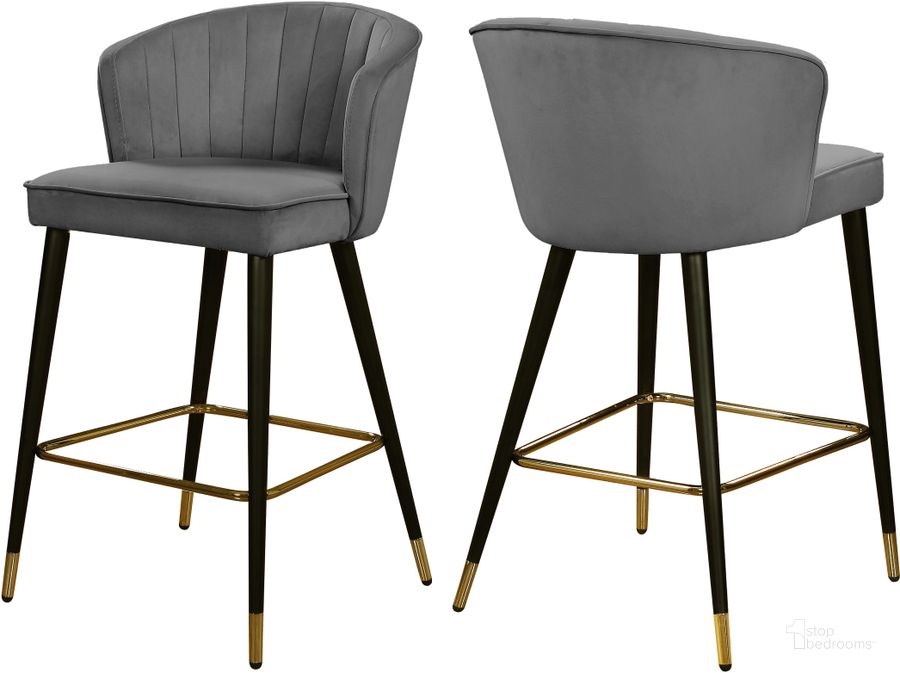 The appearance of Meridian Cassie Grey Velvet Stool Set of 2 designed by Meridian in the modern / contemporary interior design. This grey velvet piece of furniture  was selected by 1StopBedrooms from Cassie Collection to add a touch of cosiness and style into your home. Sku: 793Grey-C. Product Type: Barstool. Material: Velvet. Image1