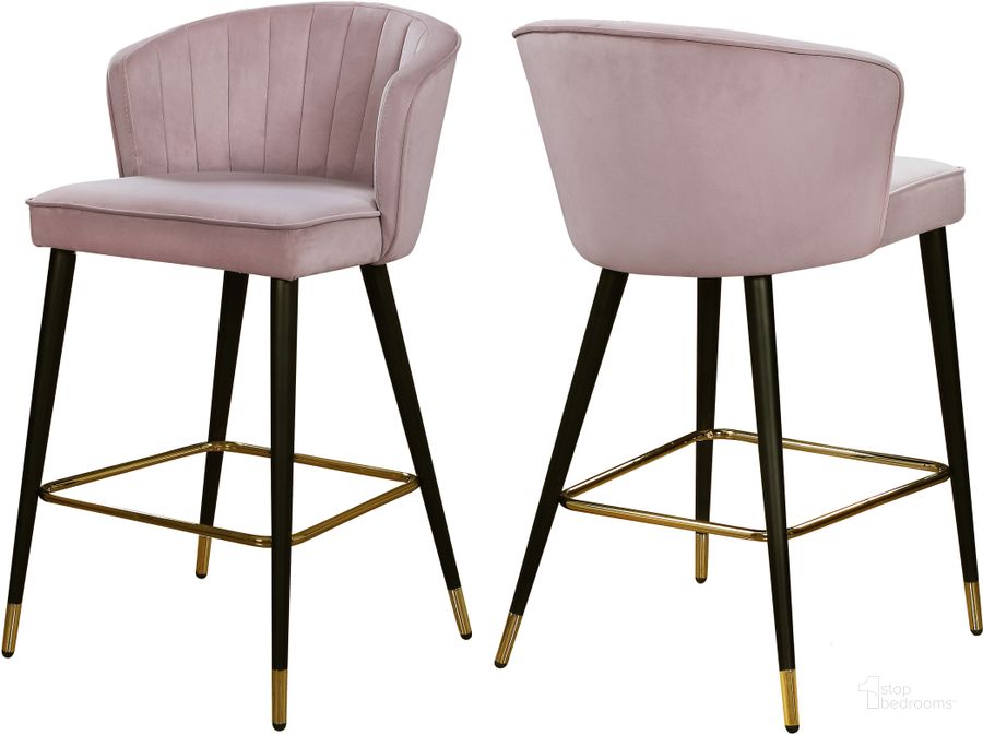 The appearance of Meridian Cassie Pink Velvet Stool Set of 2 designed by Meridian in the modern / contemporary interior design. This pink velvet piece of furniture  was selected by 1StopBedrooms from Cassie Collection to add a touch of cosiness and style into your home. Sku: 793Pink-C. Product Type: Barstool. Material: Velvet. Image1