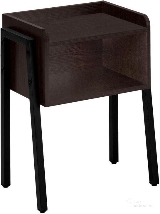 The appearance of 23 Inch Accent Table In Espresso And Black Metal designed by Monarch Specialties in the modern / contemporary interior design. This espresso piece of furniture  was selected by 1StopBedrooms from  to add a touch of cosiness and style into your home. Sku: I 3593. Material: Metal. Product Type: Accent Table. Image1